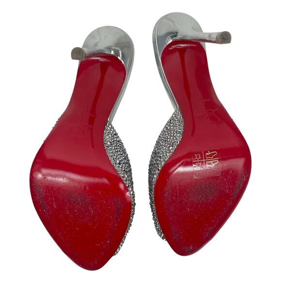 Christian Louboutin Me Dolly Strass 100mm Crystal Mules Silver Size 38 - Picture 13 of 15